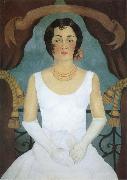 Frida Kahlo The lady dressed  in white oil on canvas